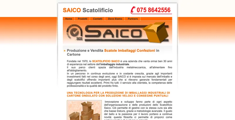 The Scatolificio Saico website as it was in 2013